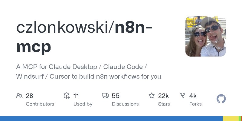 GitHub - czlonkowski/n8n-mcp: A MCP for Claude Desktop / Claude Code / Windsurf / Cursor to build n8n workflows for you