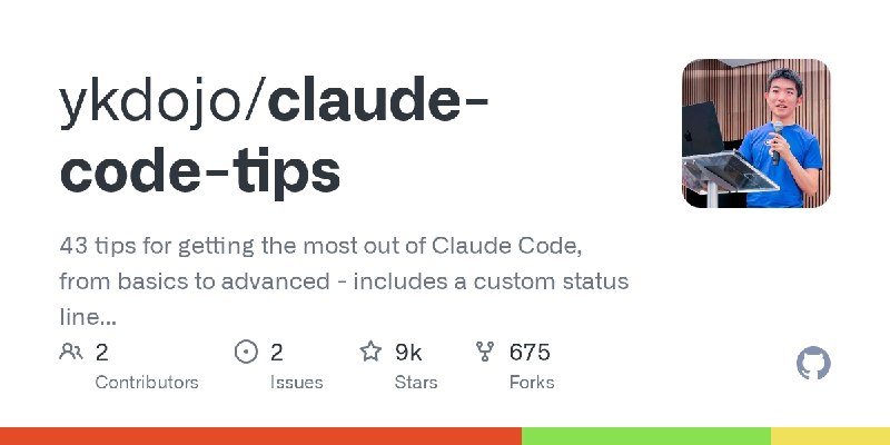 GitHub - ykdojo/claude-code-tips: 43 tips for getting the most out of Claude Code, from basics to advanced - includes a custom…