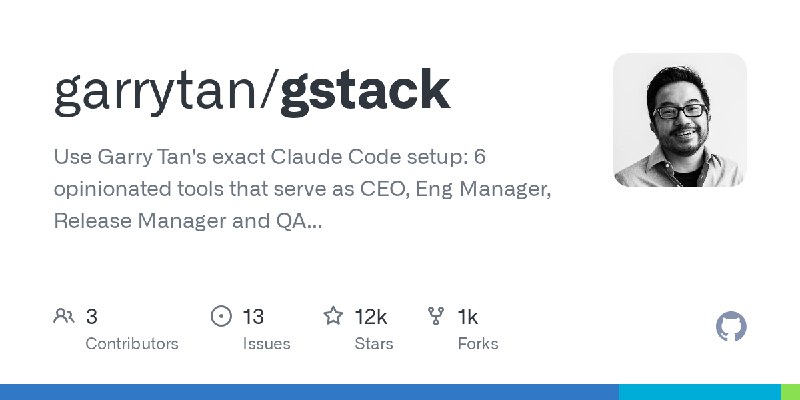 GitHub - garrytan/gstack: Use Garry Tan's exact Claude Code setup: 6 opinionated tools that serve as CEO, Eng Manager, Release…
