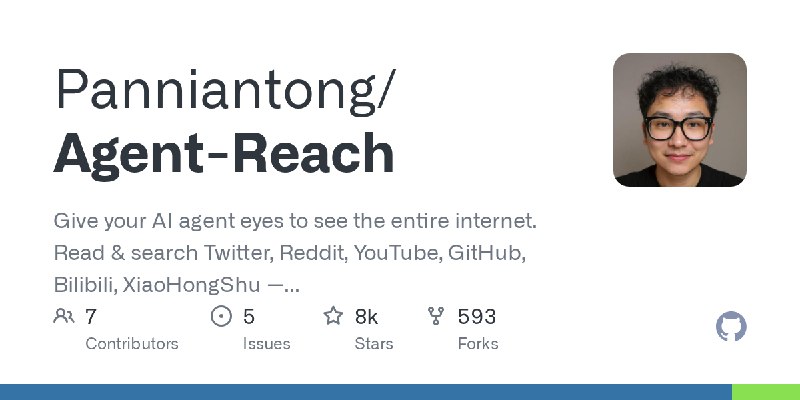 GitHub - Panniantong/Agent-Reach: Give your AI agent eyes to see the entire internet. Read & search Twitter, Reddit, YouTube, GitHub…