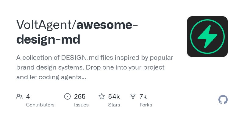 GitHub - VoltAgent/awesome-design-md: A collection of DESIGN.md files inspired by popular brand design systems. Drop one into your…