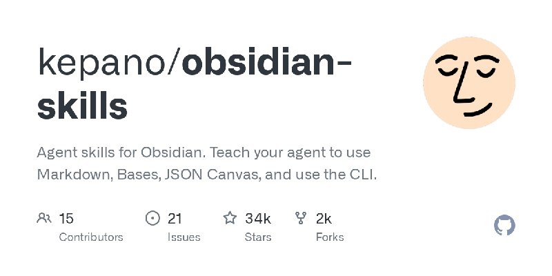 GitHub - kepano/obsidian-skills: Agent skills for Obsidian. Teach your agent to use Markdown, Bases, JSON Canvas, and use the CLI.