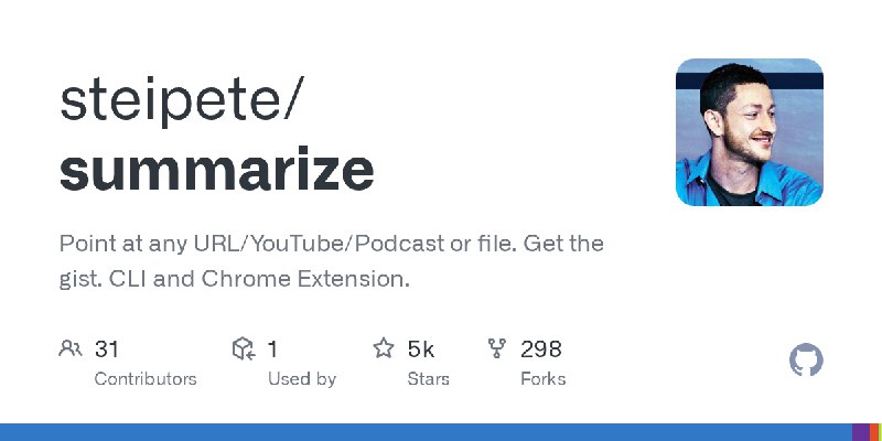 GitHub - steipete/summarize: Point at any URL/YouTube/Podcast or file. Get the gist. CLI and Chrome Extension.