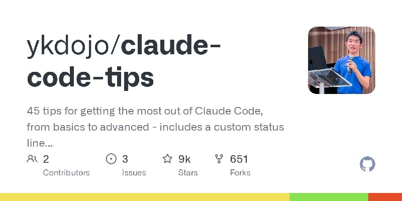 GitHub - ykdojo/claude-code-tips: 45 tips for getting the most out of Claude Code, from basics to advanced - includes a custom…