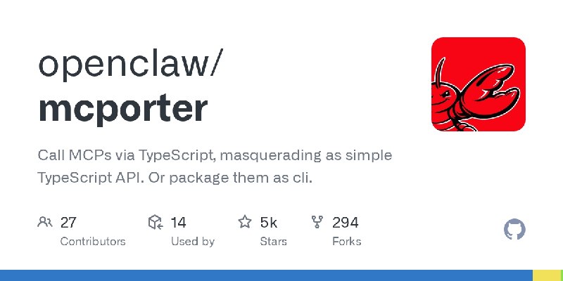GitHub - openclaw/mcporter: Call MCPs via TypeScript, masquerading as simple TypeScript API. Or package them as cli.