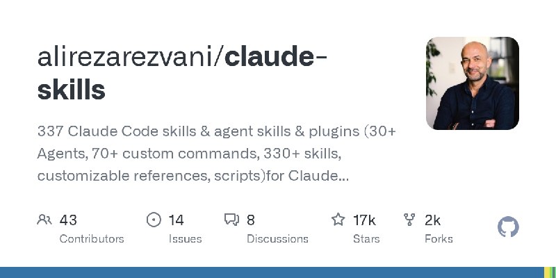 GitHub - alirezarezvani/claude-skills: 337 Claude Code skills & agent skills & plugins (30+ Agents, 70+ custom commands, 330+ skills…