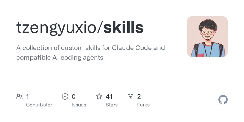 GitHub - tzengyuxio/skills: A collection of custom skills for Claude Code and compatible AI coding agents