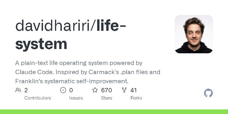 GitHub - davidhariri/life-system: A plain-text life operating system powered by Claude Code. Inspired by Carmack's .plan files…