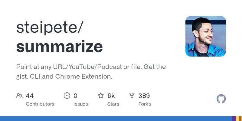 GitHub - steipete/summarize: Point at any URL/YouTube/Podcast or file. Get the gist. CLI and Chrome Extension.