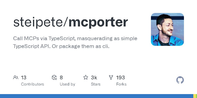 GitHub - steipete/mcporter: Call MCPs via TypeScript, masquerading as simple TypeScript API. Or package them as cli.