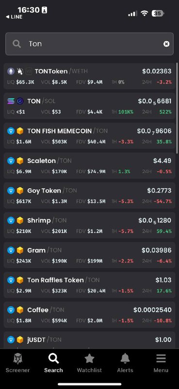 DexScreener 上架 $TON 了