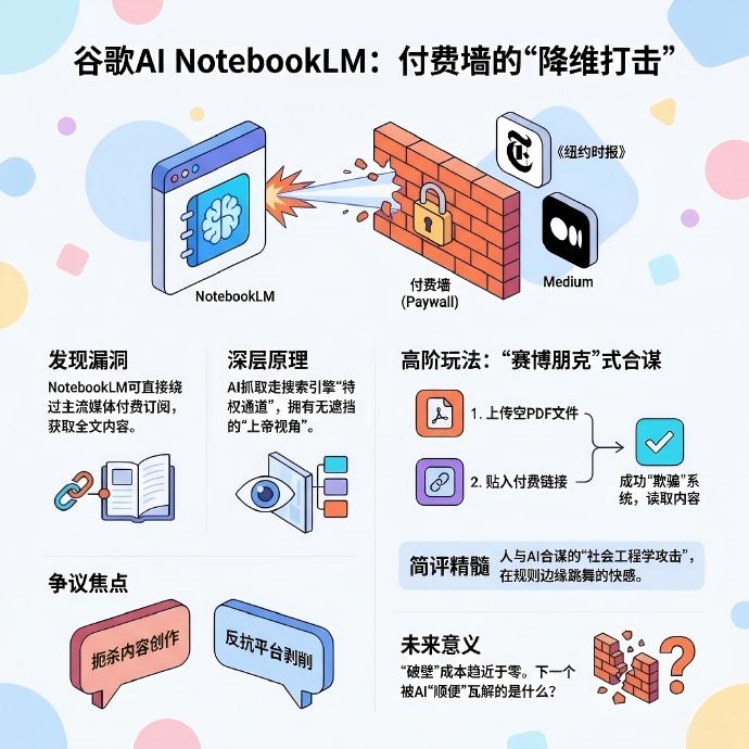 谷歌自家AI被发现可“白嫖”纽约时报，付费墙正在被“降维打击” | 帖子你以为阅读这些内容必须付费订阅，或是到处找人分享的第三方镜像链接